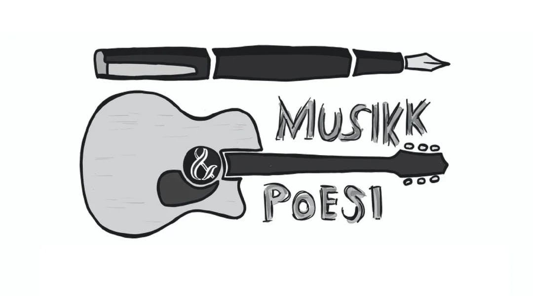 Logo til Musikk og poesi. En gitar og en pen.