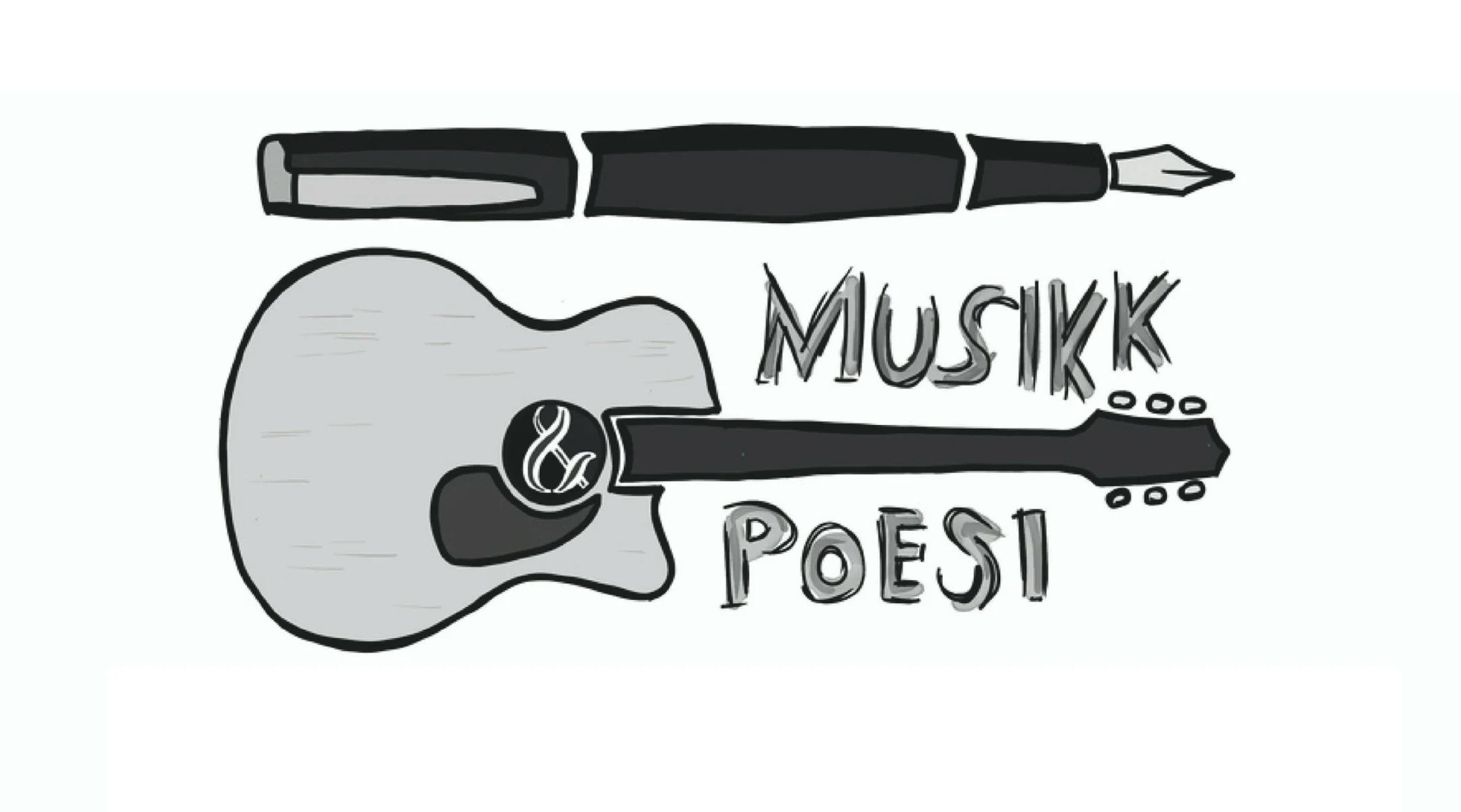 Logo til Musikk og poesi. En gitar og en pen.