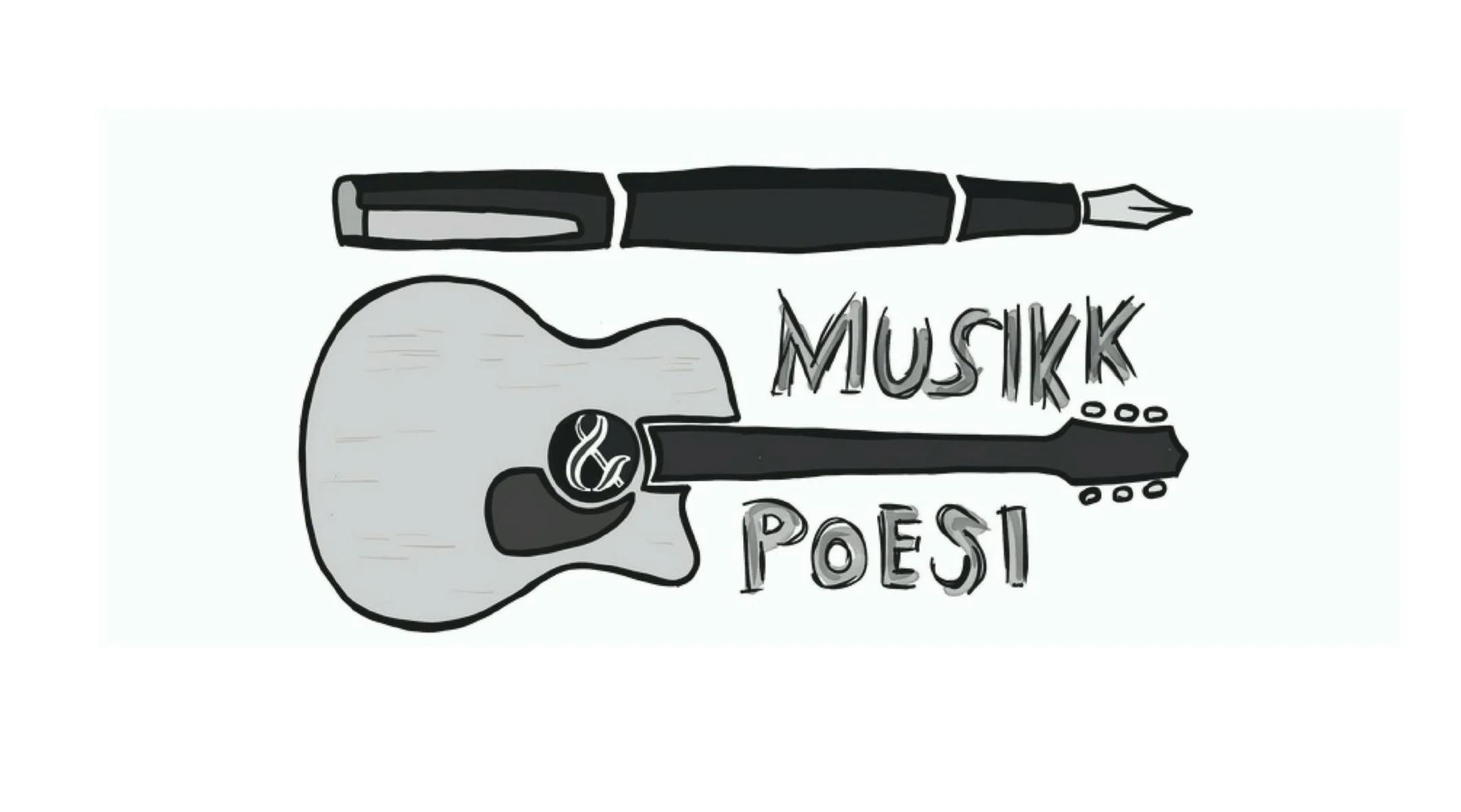 En gitar og en penn. Logo. Grafikk.