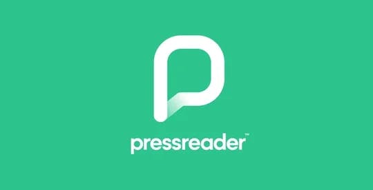 PressReader logo med grønn bakgrunn. Grafikk.